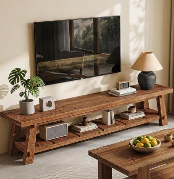 71" Extra Long TV Stand, Solid Wood Entertainment Center with Open Storage Shelves for TVs up to 85"
