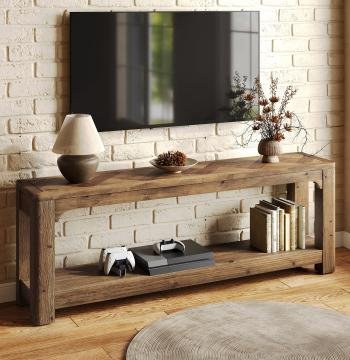 Solid Wood TV Stand for TVs Up to 65 Inches, Farmhouse Entertainment Center with Open Storage Shelves