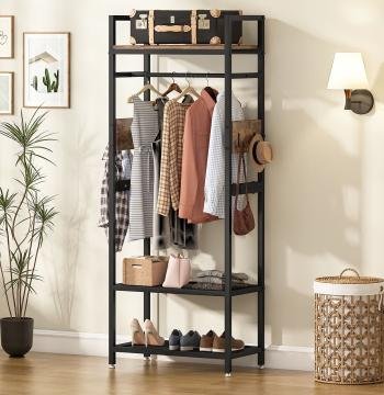 Small Hall Tree with Shoes Bench & Hooks for Entryway & Bedroom