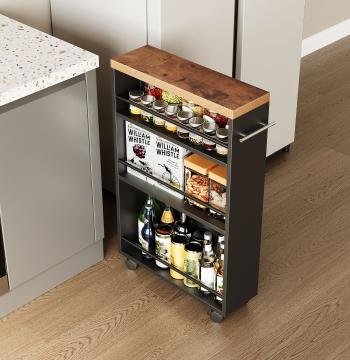 4-Tier Storage Cart, Slim Rolling Narrow Kitchen Cart for Small Place
