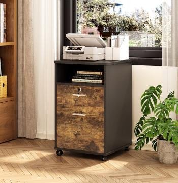 2-Drawer File Cabinet Mobile Printer Stand with Lock