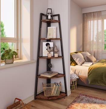 5-Tier Corner Shelf, 70" Tall Corner Ladder Shelf Small Bookshelf
