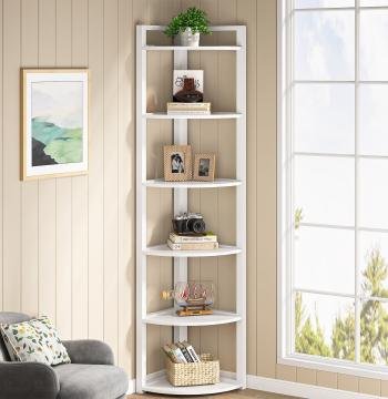 6-Tier Corner Shelf, Small Corner Bookshelf Storage Rack