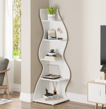 5-Tier Corner Shelf, Modern Wall Corner Bookshelf Bookcase