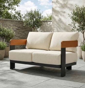 Patio Sofa Loveseat, Outdoor 2-Seater U-Shape Chair with Cushions