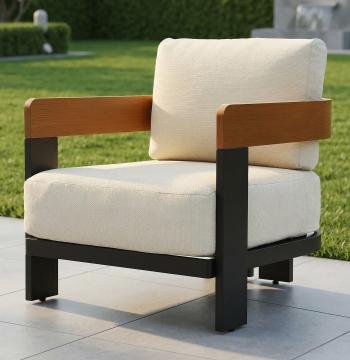 Outdoor Lounge Chair, Patio Armchair Club Chair With Cushions & Aluminum Frame