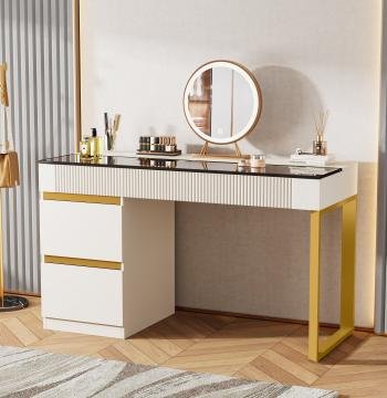 4-Drawer Makeup Vanity, Modern Dressing Table with Glass Desktop(Without Mirror)