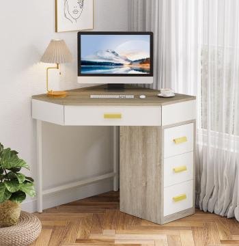 Corner Desk, Triangle Computer Desk Makeup Vanity Desk with 3 Drawers