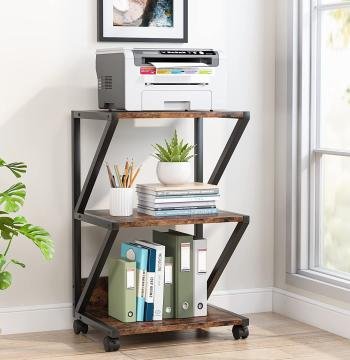3-Tier Printer Stand, Rolling Printer Cart Under Desk Storage Shelf