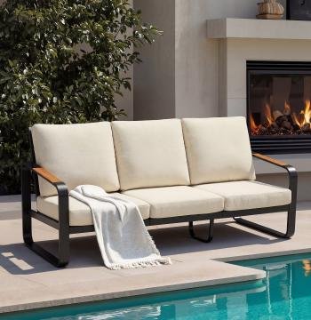 78.7" Wide Outdoor Bench, 3-Person Patio Sofa with Removable Cushions