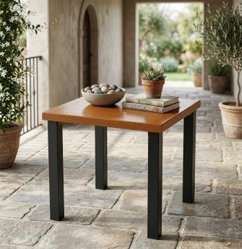 Square Outdoor Side Table, Weather Resistant Patio End Table with Metal Legs