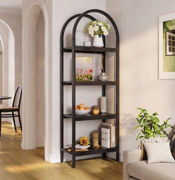 4-Tier / 5-Tier Bookshelf, Arched Bookcase Display Rack with Storage Shelves