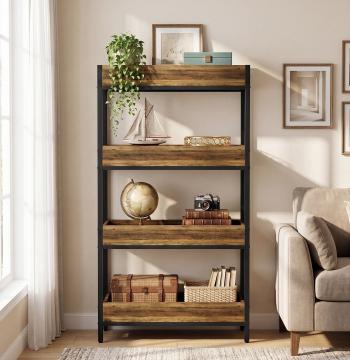 Westwood 55.1-Inch 4-Tier Bookshelf with Metal Frame, Free-Standing Bookcase for Living Room and Office