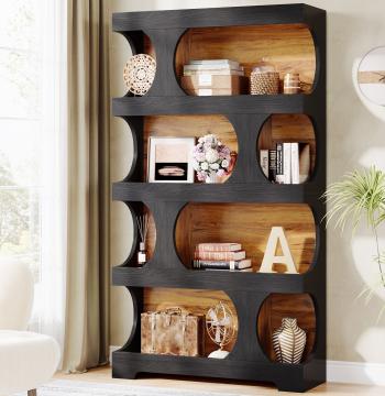 71" Bookshelf, 4-Tier S-Shaped Bookcase Freestanding Display Shelves