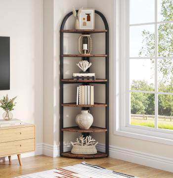 6-Tier Corner Shelf, 71 inch Tall Corner Bookshelf for Small Space