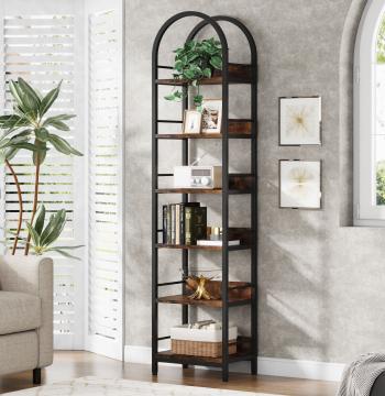 6-Tier Bookshelf, 78.7" Narrow Bookcase Arched Display Shelf