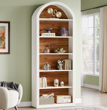 6/8-Tier Tall Bookshelf, Wooden Arched Bookcase Display Shelving Unit