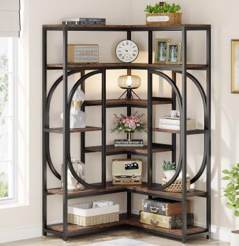 7-Shelf Corner Bookshelf, L-Shaped Bookcase Display Rack