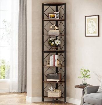 7-Tier Corner Shelf, 78.7" Corner Bookcase Slim Corner Storage Rack