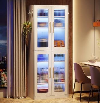 67-inch Bookcase, 8-Tier Bookshelf with Acrylic Doors and LED Light