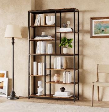 79" Tall Etagere Bookcase, 8-Tier Staggered Bookcase