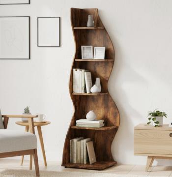 5-Tier Corner Bookcase, Rustic Freestanding Corner Shelf for Small Spaces