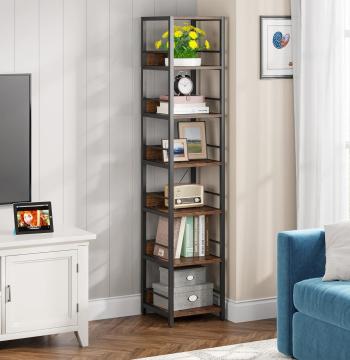 Westwood 6-Tier Narrow Corner Shelf, 74.8-Inch Tall Industrial Storage Bookshelf