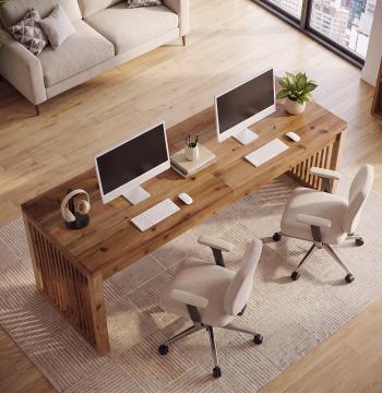 78.7" Solid Wood 2-Person Desk, Large Computer Desk for Home Office