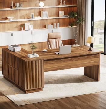71" Executive Desk, L-Shaped Office Computer Table with File Cabinet