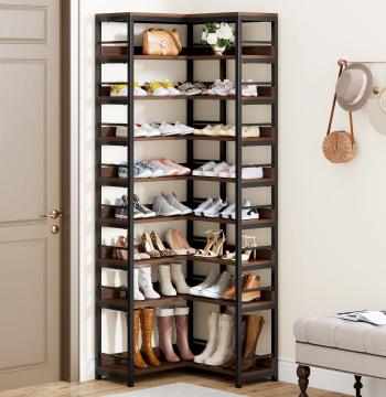 9-Tier Corner Shoe Rack, Freestanding Shoe Storage Shelf