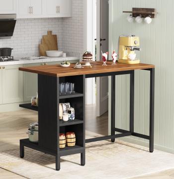 43" Kitchen Island Kitchen Counter Table with 5 Open Shelves