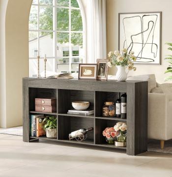 Wood Sofa Table, Rustic Console Table Entryway Table with 6 Storage Cubes