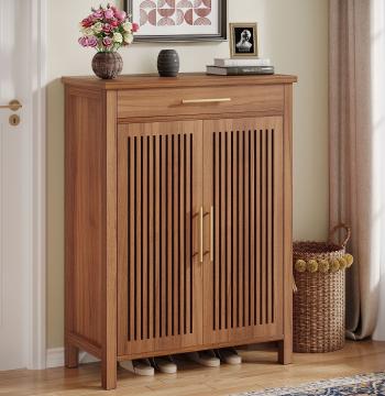 5-Tier Shoe Cabinet with Louvered Doors and Drawer