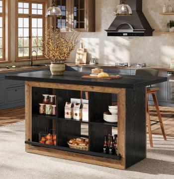 Kitchen Island, Counter Height Kitchen Coffee Station Table with Storage