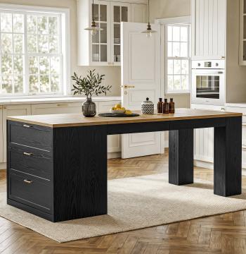 78.7" Extra Long Kitchen Island with 3 Drawers, Modern Prep Table, Large Leg Room