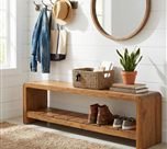 59" Solid Wood Entryway Bench, Farmhouse End of Bed Seating Shoe Bench with Storage