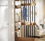 71" Wall Room Divider, Wood Freestanding Wall Partition Bookcase with Coat Hooks