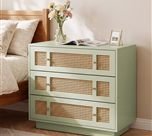 31.5" Rattan Nightstand, Oversized Bedside Table with 3 Drawers for Bedroom