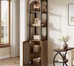 71.6" Bookshelf with Cabinet, Narrow Bookcase with Open Storage Shelves