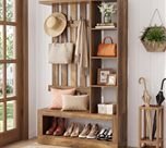 70.87" Farmhouse Hall Tree with Storage Bench & Hooks for Entryway