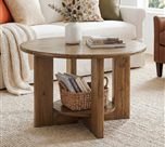 Solid Wood Round Coffee Table, 2-Tier Accent Center Table with Storage